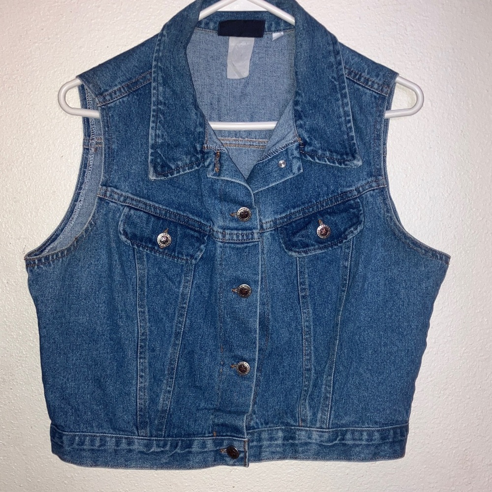Vintage Faded Glory Blue Denim Button Waist Vest size Large